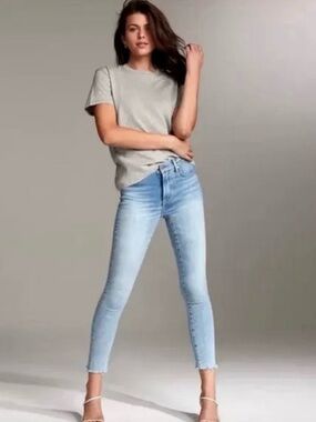 Aritzia Denim Forum Nico Mid Rise Skinny Crop Light Blue High-Rise Skinny Jeans